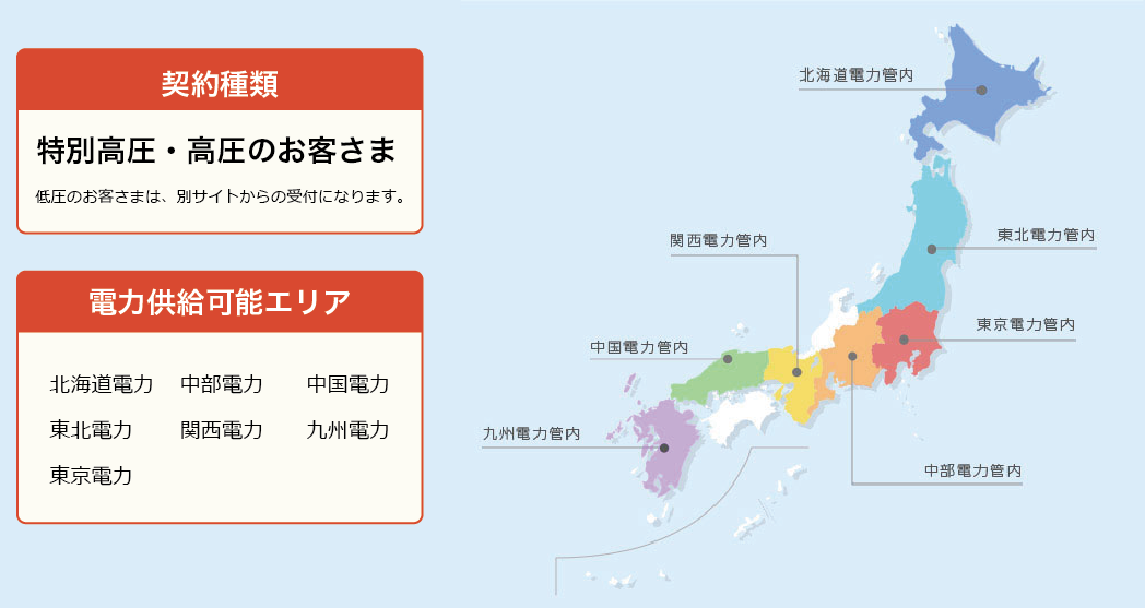 新電力プラン-丸紅新電力正規代理店の株式会社フジックスの丸紅新電力の電力供給可能エリア
